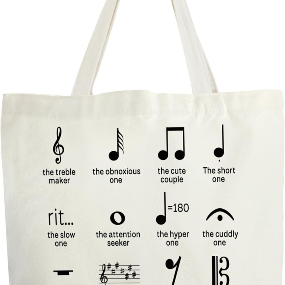 Music Tote Canvas Bag With Notes Teacher Appreciation Gift for Music Lovers - Picture 1 of 5